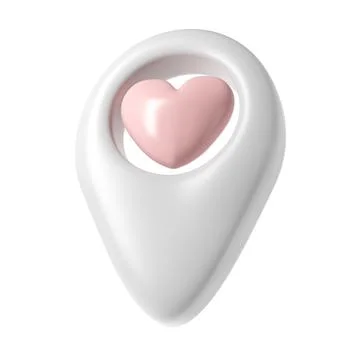 Map pointer 3d pin icon valentine. White geotag location point with pink heart Illustrazione stock