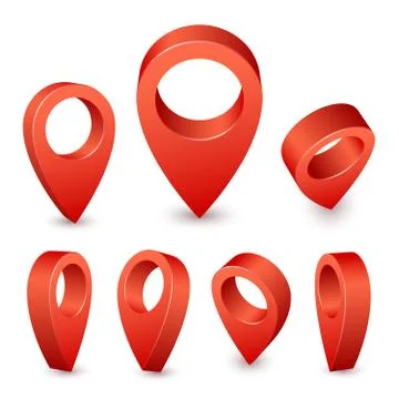 Map pointer 3d pin. Red pin marker for travel place. Location symbols vector set Stock Illustration