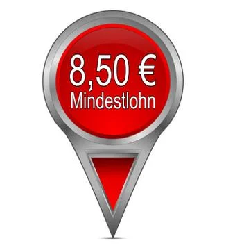 Map pointer with 8,50 Euro minimum wage - in german Stock Photos