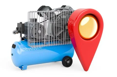 Map pointer with air compressor. 3D rendering Stock Illustration