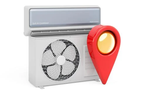 Map pointer with air conditioner, 3D rendering Stockillustratie