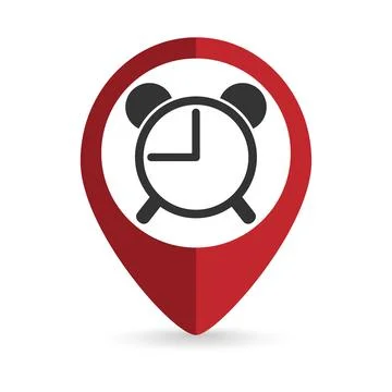 Map pointer with alarm clock icon. Vector illustration. イラスト素材