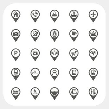 Map pointer and location icons set Stock Illustration