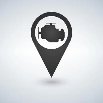 Map Pointer and Map Icon Car Service engine Sign. Vector illustration. Illustrazione stock