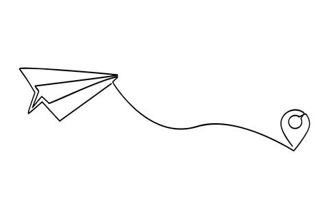 Map Pointer and Paper Plane - Line Art 01 02A Stock Illustration