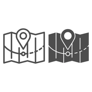 Map with pointer and route line and solid icon, Shipping delivery service symbol Stock Illustration