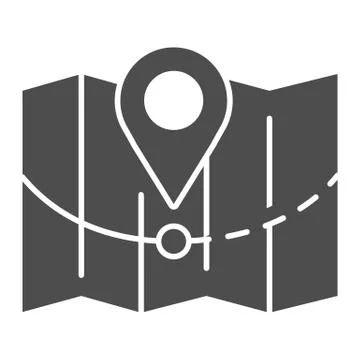 Map with pointer and route solid icon, Shipping delivery service symbol, Package Stock Illustration