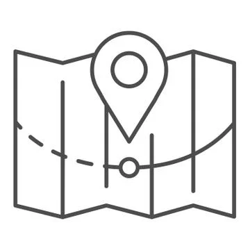 Map with pointer and route thin line icon, Shipping delivery service symbol Illustrazione stock