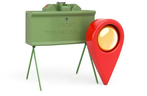 Map pointer with anti-personnel mine, 3D rendering Ilustração Stock
