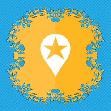 Map pointer award, GPS location . Floral flat design on a blue abstract backgrou イラスト素材
