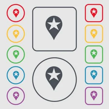 Map pointer award, GPS location icon sign. symbol on the Round and square button Stock Illustration