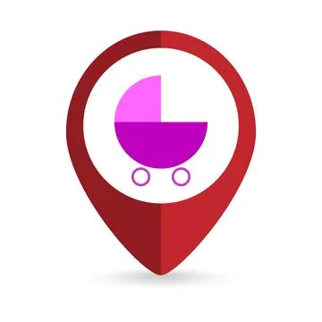 Map pointer with baby stroller. Vector illustration. Stock Illustration