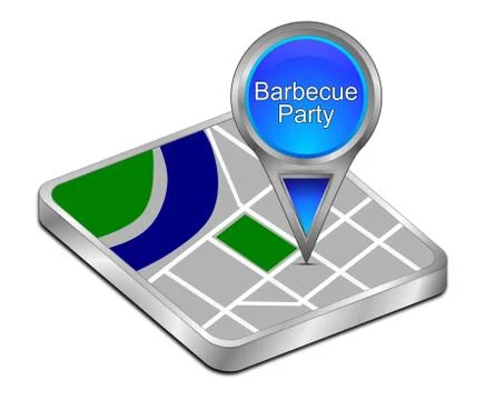 Map pointer with Barbecue Party - 3D illustration Stock Illustration