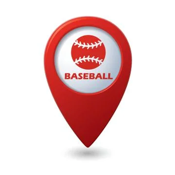 Map pointer with baseball icon Stock Illustration
