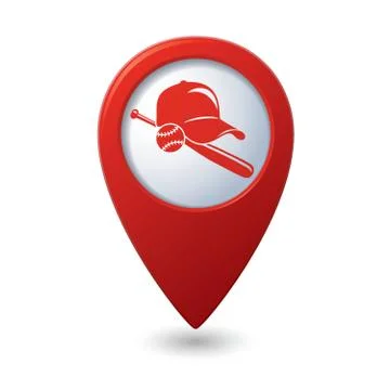 Map pointer with baseball icon Stock Illustration