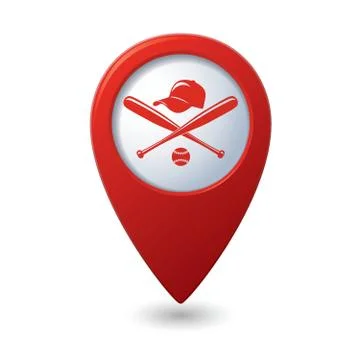 Map pointer with baseball icon Stock Illustration