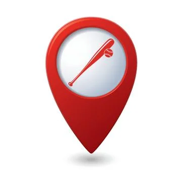 Map pointer with baseball icon Stock Illustration