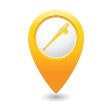 Map pointer with baseball icon Stock Illustration