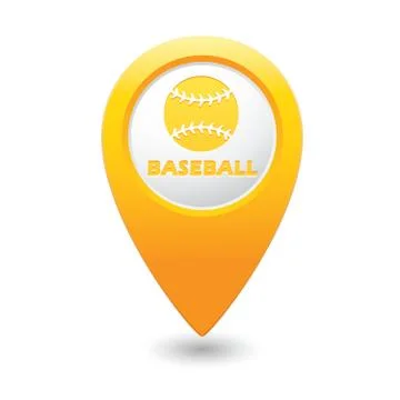 Map pointer with baseball icon Stock Illustration