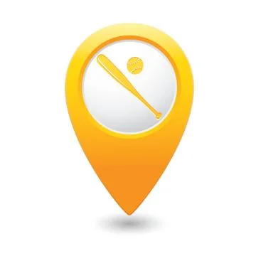 Map pointer with baseball icon Stock Illustration