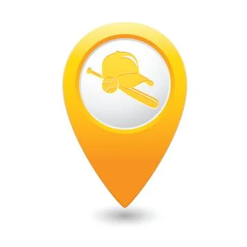 Map pointer with baseball icon Stock Illustration