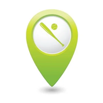 Map pointer with baseball icon Stock Illustration