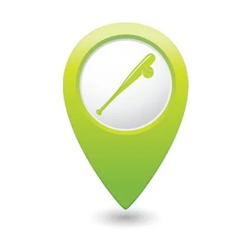 Map pointer with baseball icon Stock Illustration