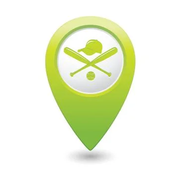 Map pointer with baseball icon Stock Illustration