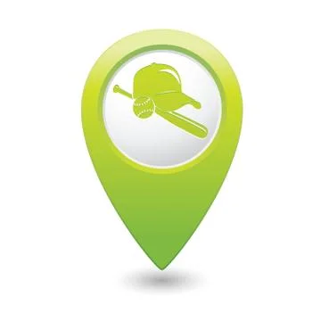 Map pointer with baseball icon Stock Illustration
