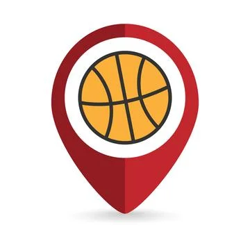 Map pointer with Basketball ball icon. Vector illustration. Stock Illustration