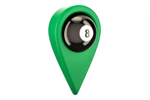 Map pointer with billiard ball, location concept. 3D rendering Stock Illustration