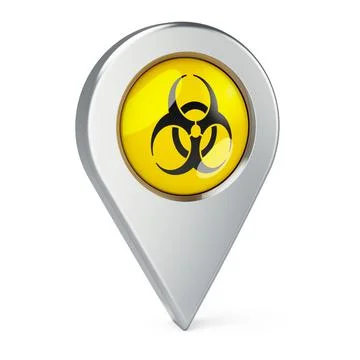 Map pointer with biohazard flag, 3D rendering Stock Illustration