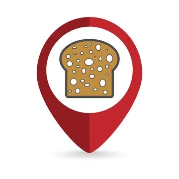 Map pointer with bread icon. Vector illustration. Stockillustratie