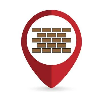 Map pointer with brick wall icon. Vector illustration. Stock Illustration