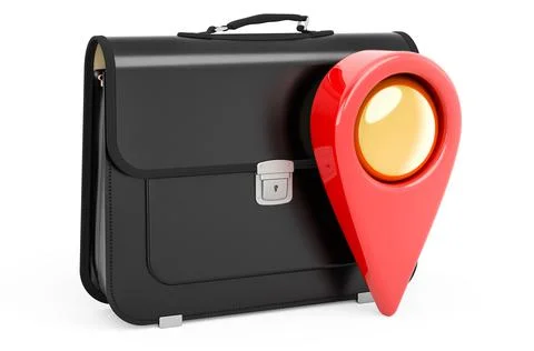 Map pointer with briefcase. 3D rendering Stockillustratie
