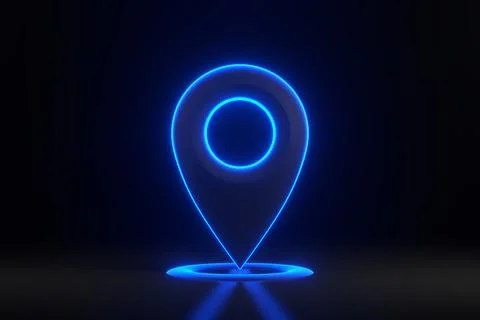 Map pointer with bright glowing futuristic blue neon lights イラスト素材