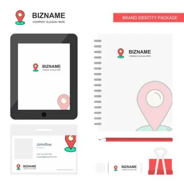 Map pointer Business Logo, Tab App, Diary PVC Employee Card and USB Brand Sta Illustrazione stock