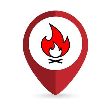 Map pointer with camp fire. Vector illustration. Stock Illustration