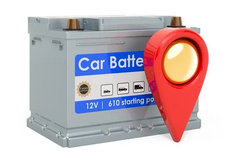 Map pointer with car battery, 3D rendering 库存插图