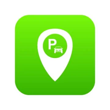 Map pointer with car parking icon digital green Stock Illustration