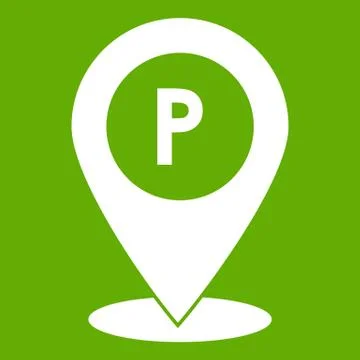 Map pointer with car parking sign icon green Stock Illustration