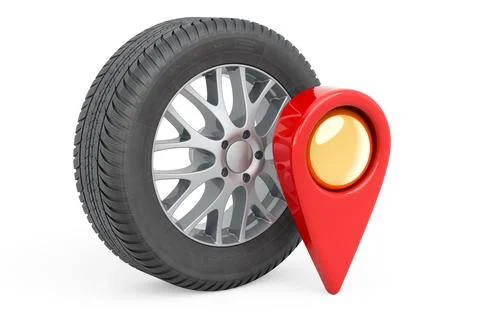 Map pointer with car wheel, 3D rendering イラスト素材