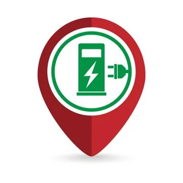 Map pointer with Charging station for electric car icon. Vector illustration. Stock Illustration