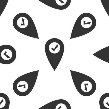 Map pointer with check mark icon seamless pattern on white background. Marker Illustrazione stock