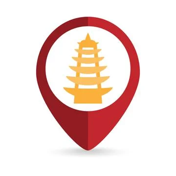Map pointer with Chinese pagoda. Vector illustration. Stock Illustration