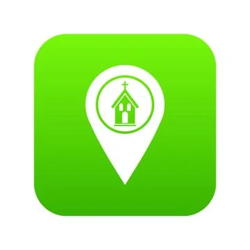 Map pointer with church icon digital green イラスト素材