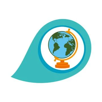 Map pointer with circle interior with map of the world 库存插图