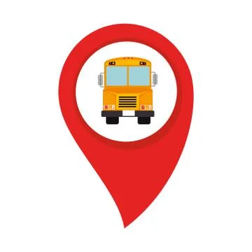 Map pointer with circle interior with school bus Stockillustratie