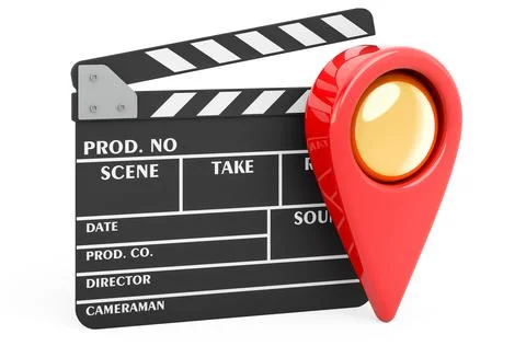 Map pointer with clapperboard, 3D rendering 스톡 일러스트