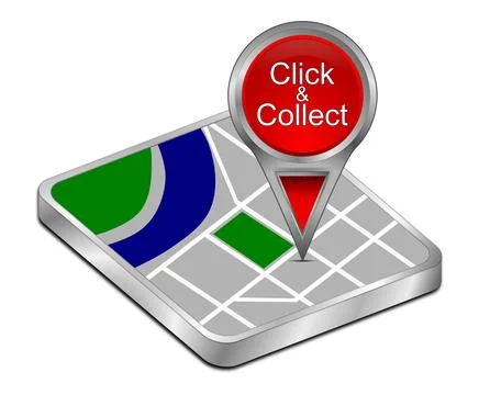 Map pointer with Click and Collect – 3D illustration Stock Illustration